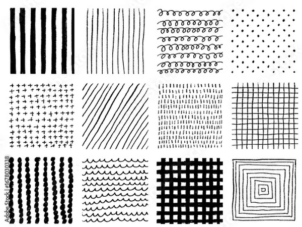 Obraz 手描きあしらいセット　四角　モノクロ　パターン