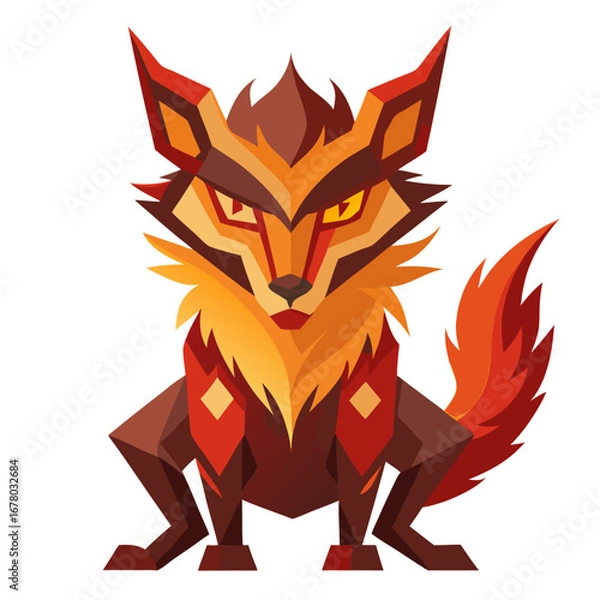 Obraz Fiery Woodland Creature Illustration with Angular Features and Warm Tones