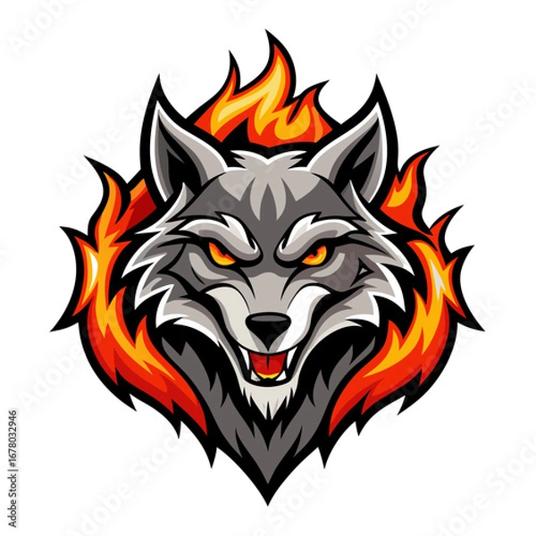 Obraz Flame-Fur Wolf Mascot with Bold Outlines and Dynamic Head Angle