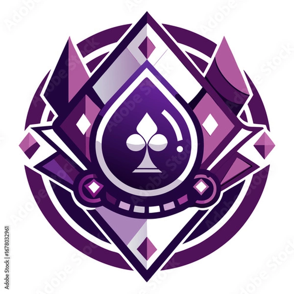 Obraz Poker-Themed Emblem with Geometric Shapes and Rich Purple Digital Accents