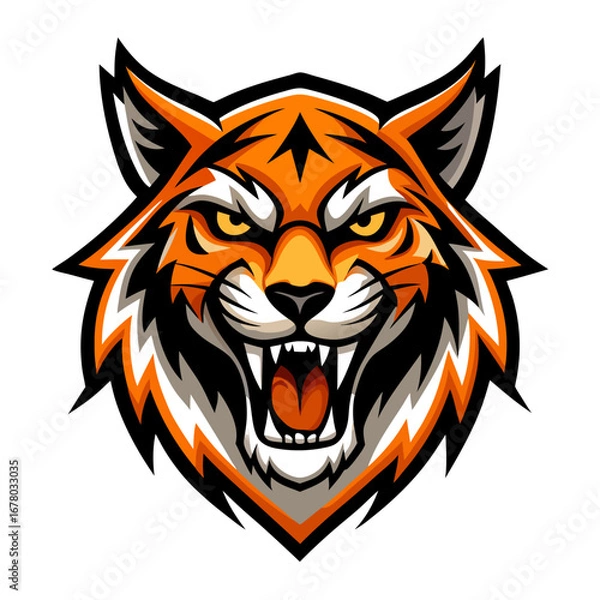 Obraz Aggressive Jungle Cat Logo with Bold Strokes and Orange-Black Color Blocking