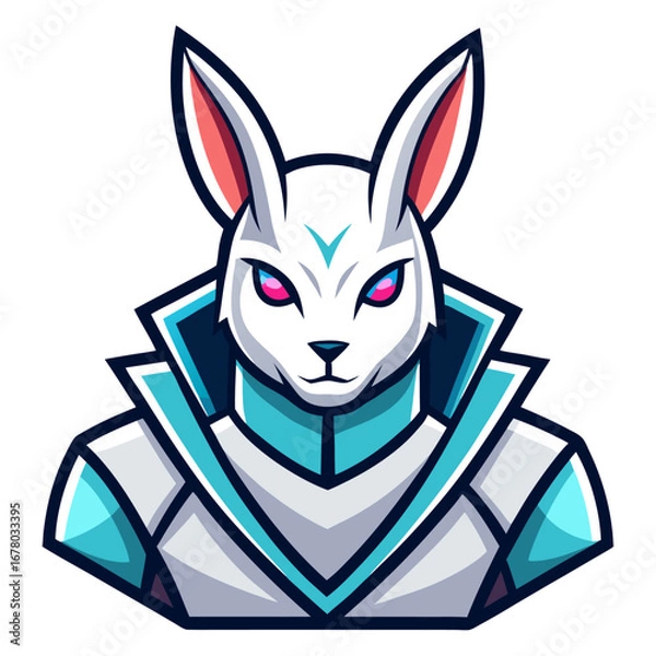 Obraz Geometric White Bunny Mascot with Sharp Lines and Minimal Shading