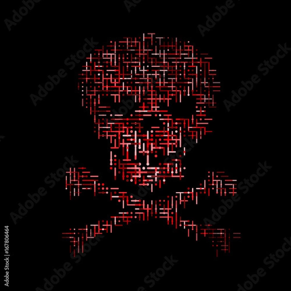 Fototapeta Generative human skull shape background. Vector illustration. Concept of network security, cyber attack, computer virus, ransomware