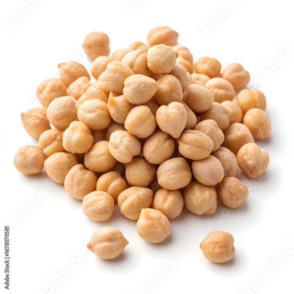 Fototapeta A clear image of chickpeas (garbanzo beans) isolated on a white background, showing their round shape