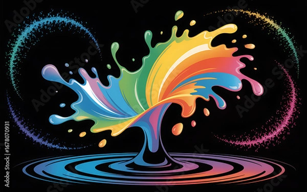 Fototapeta Vibrant Splash of Rainbow Colors in Abstract Liquid Paint Explosion Artwork.
