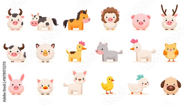 Fototapeta Cute and colorful farm animals. Generative AI
