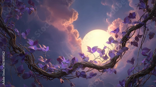 Obraz Fantasy Night Sky with Shining Moon
