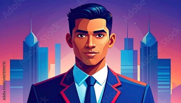 Obraz Man in suit, cityscape backdrop