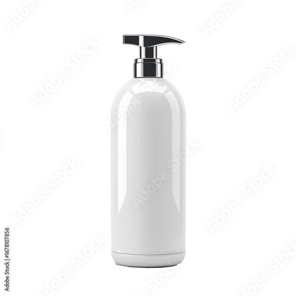 Obraz White label plastic pump bottle front view isolate on transparency background