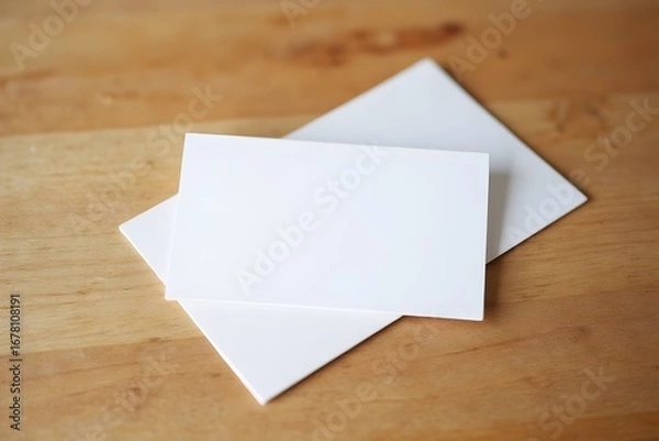 Fototapeta White business card on wooden table. Blank portrait A4. 3d rendering.
