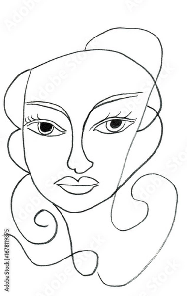 Obraz Abstract Female Face One Line Art Drawing Minimalist Modern Portrait Illustration