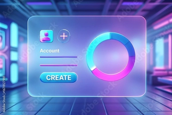 Fototapeta Futuristic digital account creation and user profile setup interface, featuring a neon-glowing sign-up form for secure access and online identity management.
