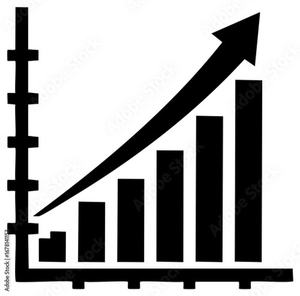Fototapeta Trending Upward: Growth Chart with Ascending Arrow in Black Silhouette