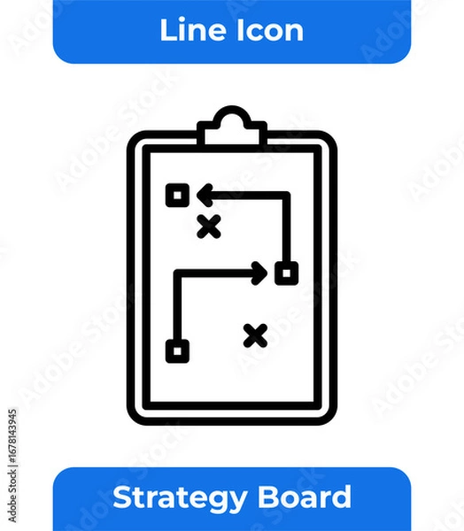 Fototapeta Strategy Board Line Icon, Planning, Tactic, Strategic Map, Business Plan, Goal Setting, Target, Project Management, Analysis, Direction, Vector