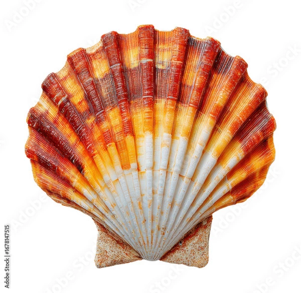 Fototapeta Beautiful orange scallop shell on beach sand nature isolated on transparent background