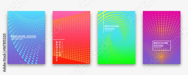 Fototapeta Brochure design with halftone dots and neon gradients. Vector illustration.