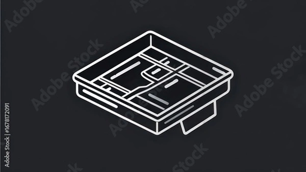 Fototapeta Isometric White Outline of a Desk Organizer on a Dark Background