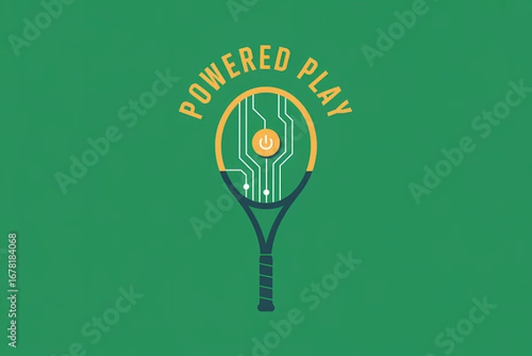 Fototapeta Powered Play: Minimal Flat Art Tennis Racket with Circuit Strings and Power Button