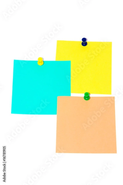 Obraz Close up of "post it" reminders on white background