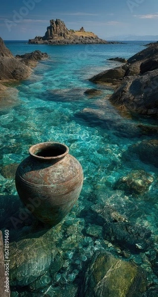 Obraz Ancient bronze jar in crystal-clear turquoise water