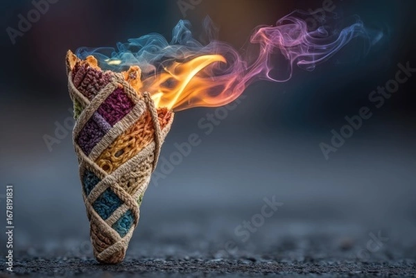 Obraz Colorful cone ablaze with vibrant smoke