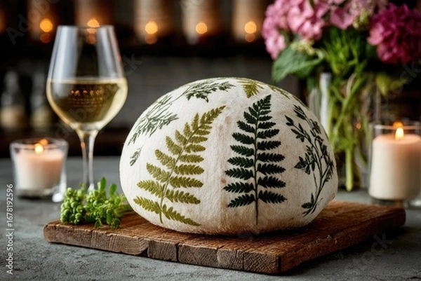 Obraz Round, printed cheese, wine, candles, flowers