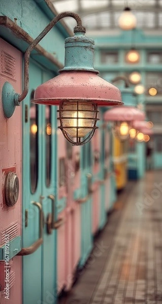 Obraz Pink and teal vintage-style structures with warm lighting