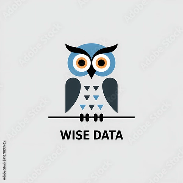 Fototapeta Wise Data: Minimal Flat Art Owl with Geometric Infographic Icon Features and Text