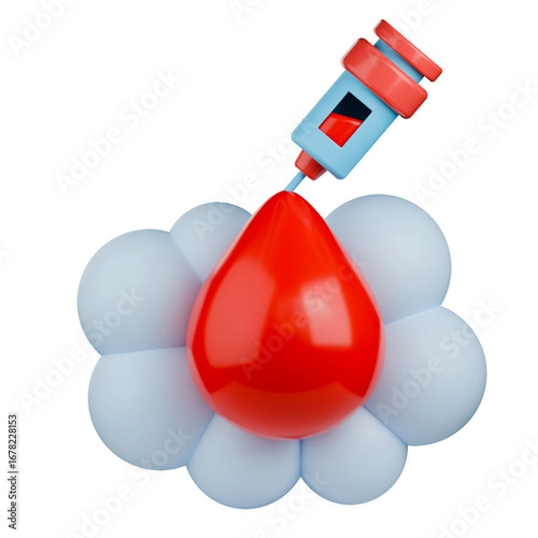 Fototapeta 3d arterial blood gas test icon with syringe and blood drop on gas element.