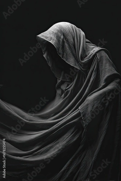 Obraz witch in flowing cloak dramatic wind effect no face visible