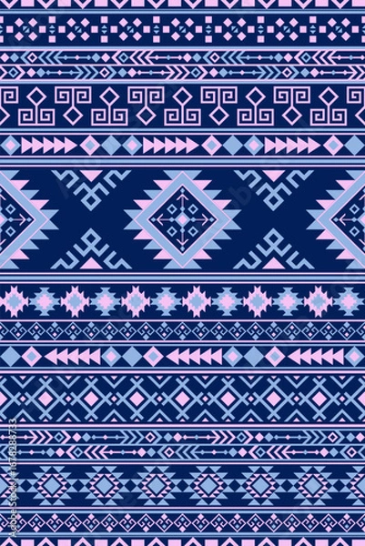 Fototapeta Native tribal geometric ethnic seamless stripe pattern vector background in neon style suitable for digital artwork abstract surface design modern decorative themes and cultural inspiration.