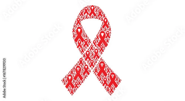 Fototapeta Red ribbon made of smaller red ribbons, symbolizing awareness and support