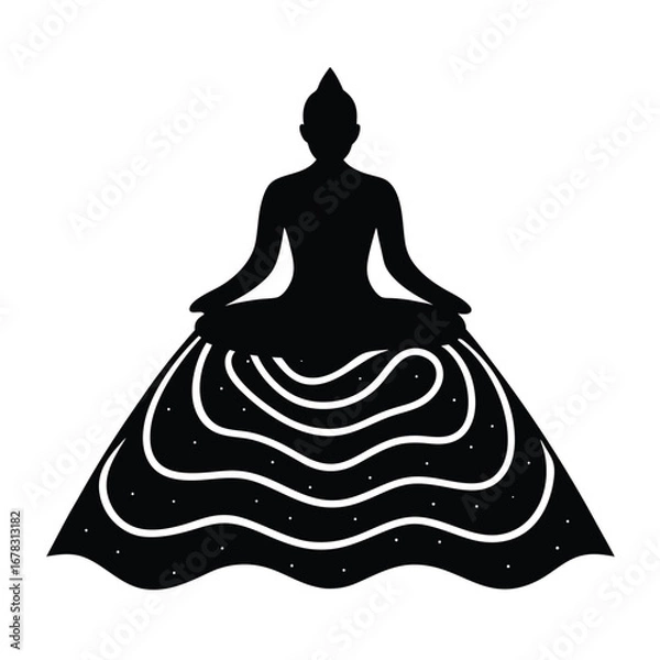 Fototapeta Silhouette of a person meditating with a patterned skirt