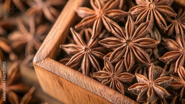 Obraz Whole star anise displayed in wooden tray