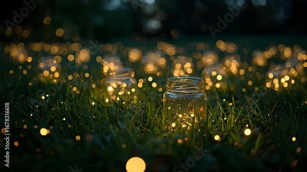 Obraz Glowing Fireflies in the Glass Jars