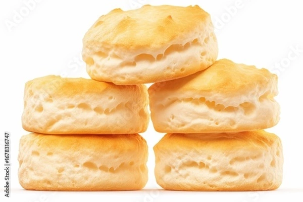 Obraz Fluffy homemade biscuits stacked on white background