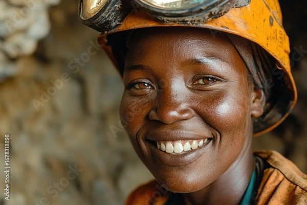 Obraz Female miner smiling in helmet