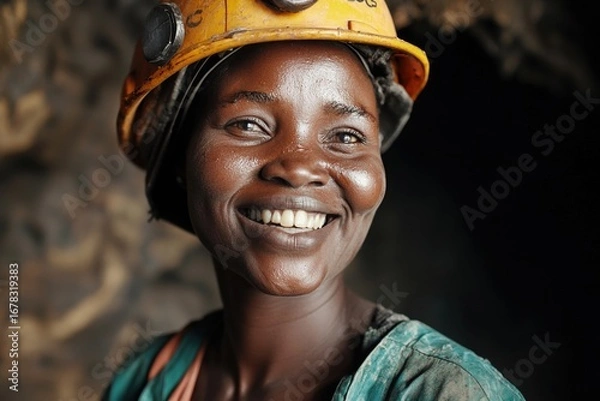 Obraz Female miner with headlamp gear