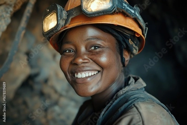 Obraz Close-up of miner woman in protective clothing