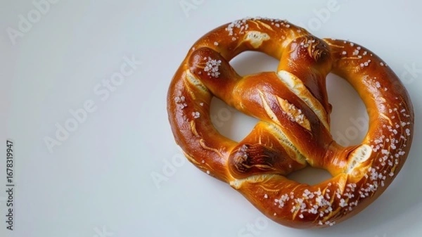 Obraz Traditional soft pretzel with salt on white background