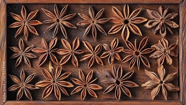 Obraz Aromatic spice star anise in wooden bowl