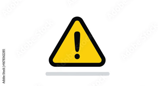 Fototapeta Classic triangular warning sign with bold exclamation mark signaling potential hazard isolated on a clean white backdrop, for safety awareness