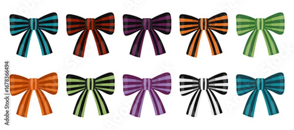 Obraz Collection of ribbon bows for Halloween. Striped multi-colored bows, Halloween spooky decor.