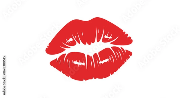 Fototapeta Vibrant red lip imprint symbolizing affection, romance, and beauty on a clear white backdrop with artistic touch