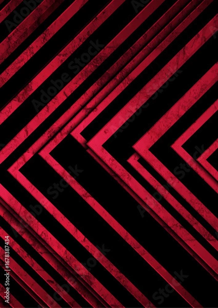 Fototapeta Black and red grunge stripes abstract geometric tech background. Vector flyer design