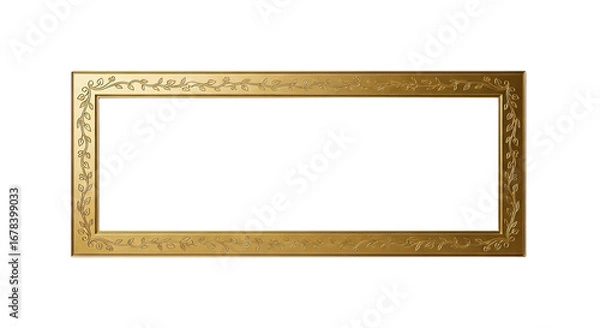 Fototapeta Elegant panoramic gold picture frame with intricate ornate leaf details, isolated on a clean white background for a versatile design mix