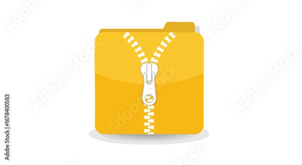Fototapeta Stylized yellow folder icon with prominent zipper, conveying data compression, file management and secured content 60 characters length
