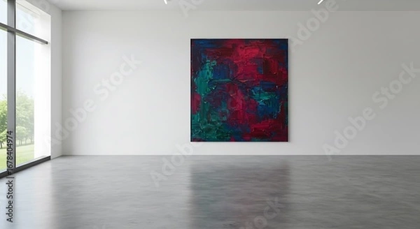 Fototapeta Striking Abstract Painting in a Modern, Minimalist Art Gallery Space with Expansive Windows