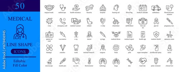 Fototapeta Vector art of line shape icons of medical, perfect for any project related to health and medicine