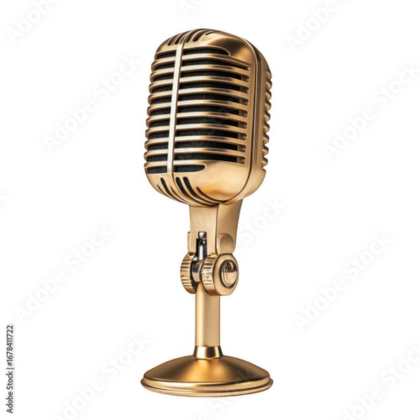 Obraz Gold vintage microphone on black background a classic design